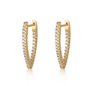 925 Sterling Silver Gold plated Crystal CZ Oval Hoop Earrings